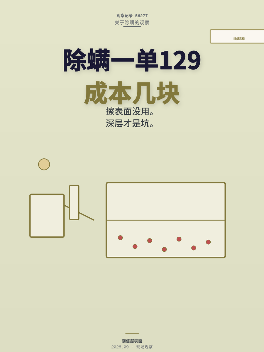除螨一单收129，4千块启动的小生意，同行不会告诉你的三个真相