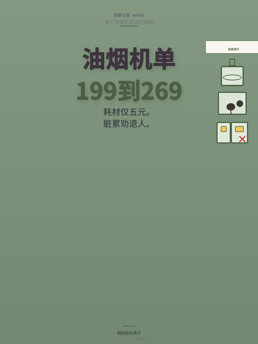 清洗油烟机一单199到269，脏和累能换来多少？