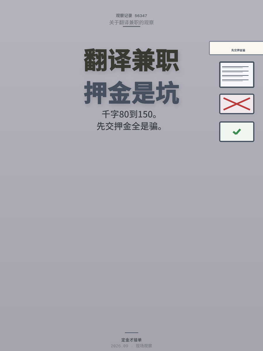 翻译兼职千字80到150元，先交押金和无定金大单为什么全是坑