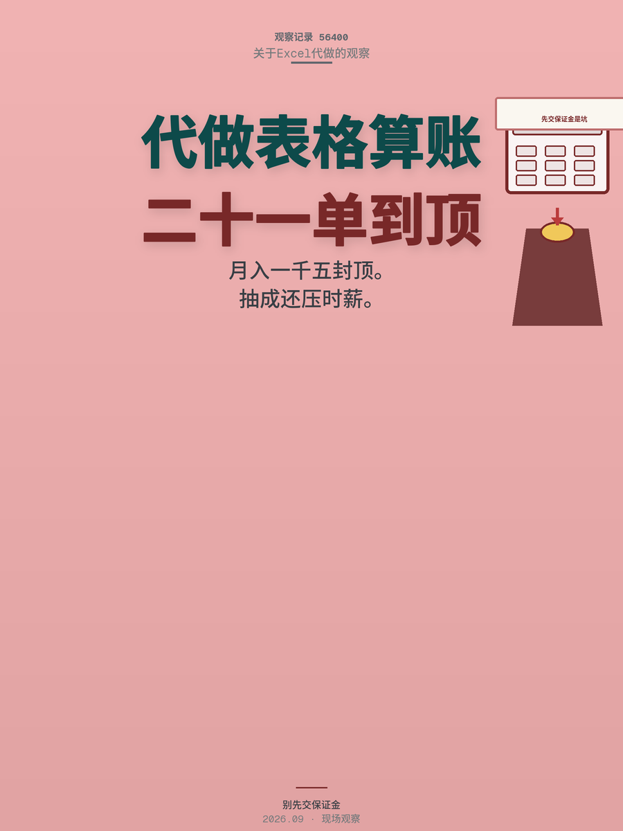 Excel代做一单20块月入1500，这笔账你算过吗