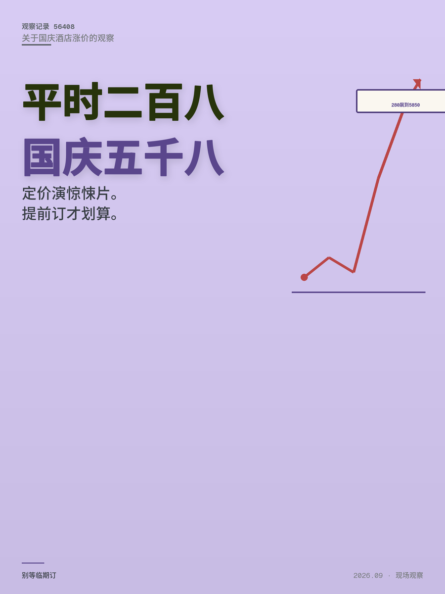 国庆酒店280变5850，提前多久订房才最划算？