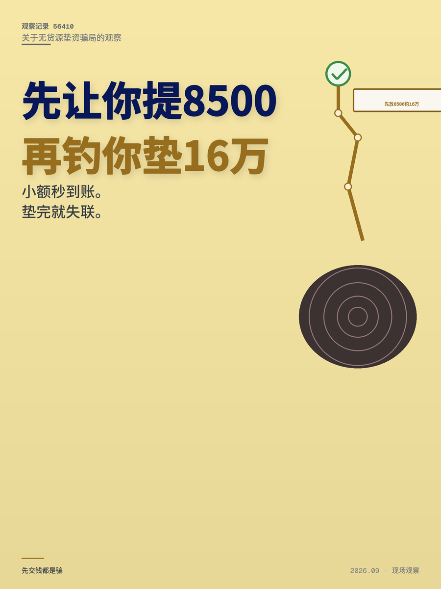 先让你提现8500，再钓你垫资16万：无货源骗局的鱼饵有多甜