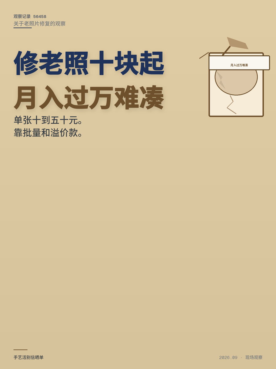 老照片修复月入过万是真是假？单张10-50元，普通人能做吗