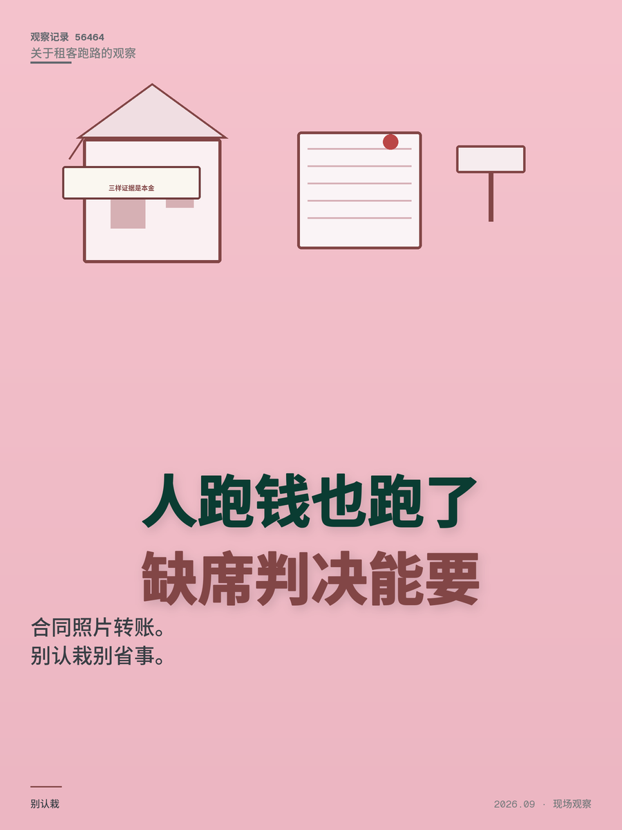 租客跑路别认栽，缺席判决能要钱，但这三样证据才是本金关键