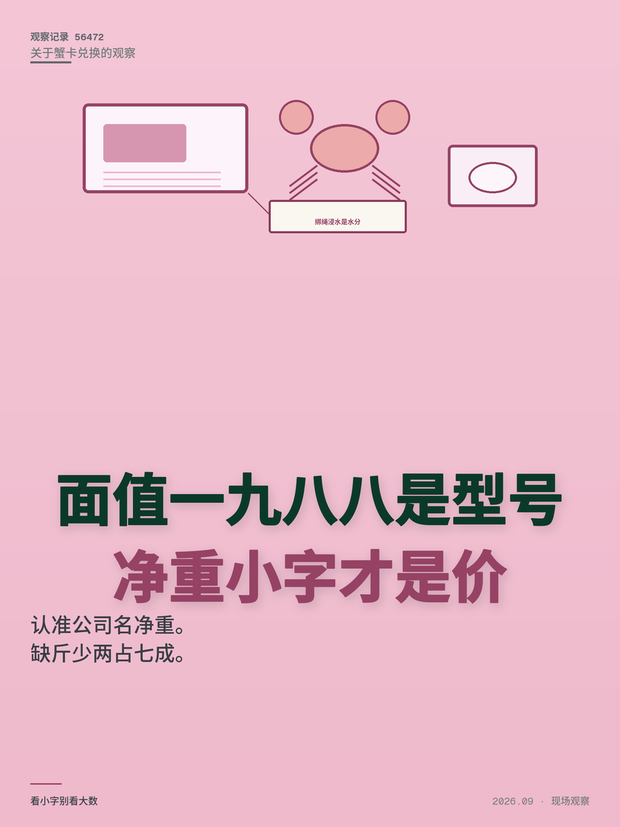 蟹卡面值1988不是价格是型号？看懂这两行字，兑换时才不会被坑