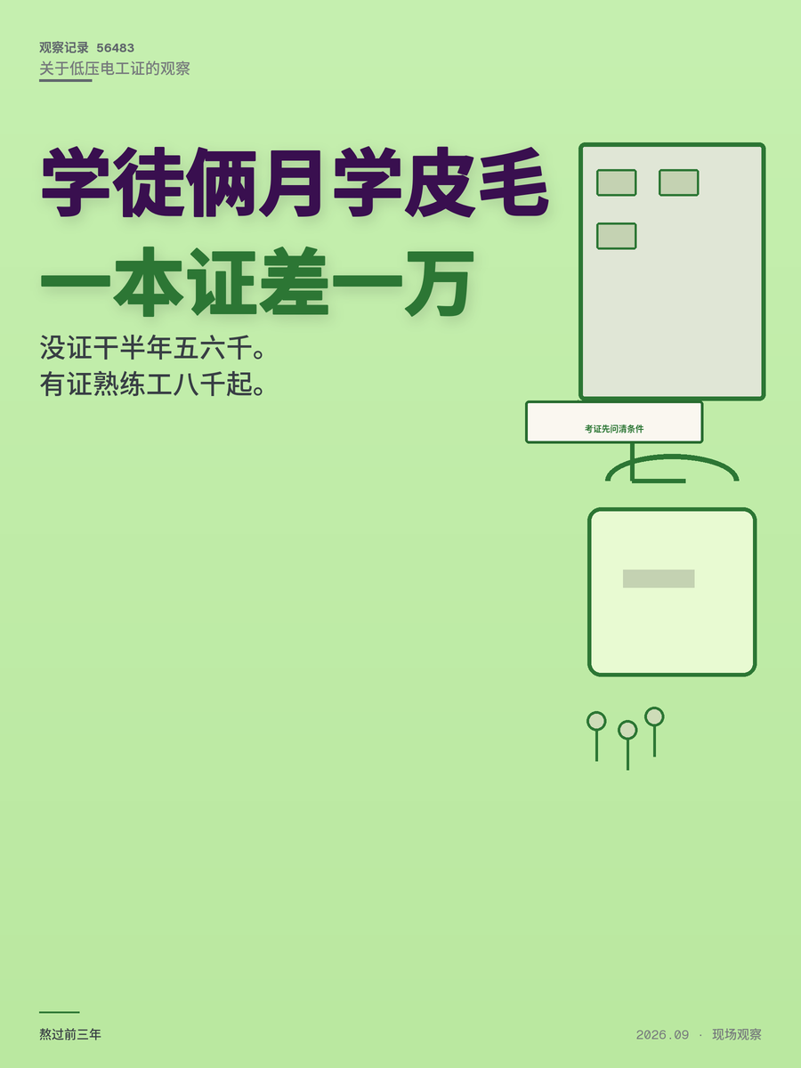 低压电工证难考吗？学徒两个月真能拿3500还是噱头