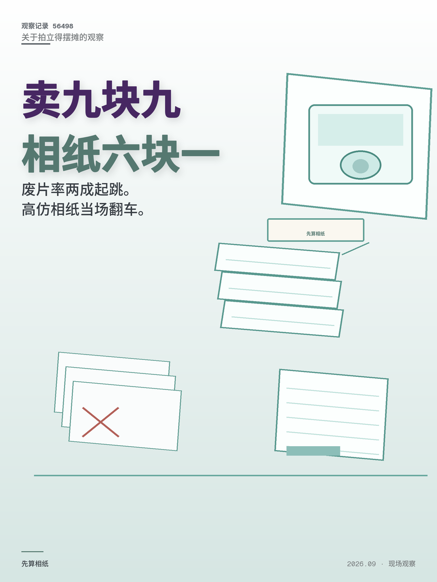 拍立得摆摊一张9.9元，毛利真有4-6元？算完相纸账再说摆摊创业