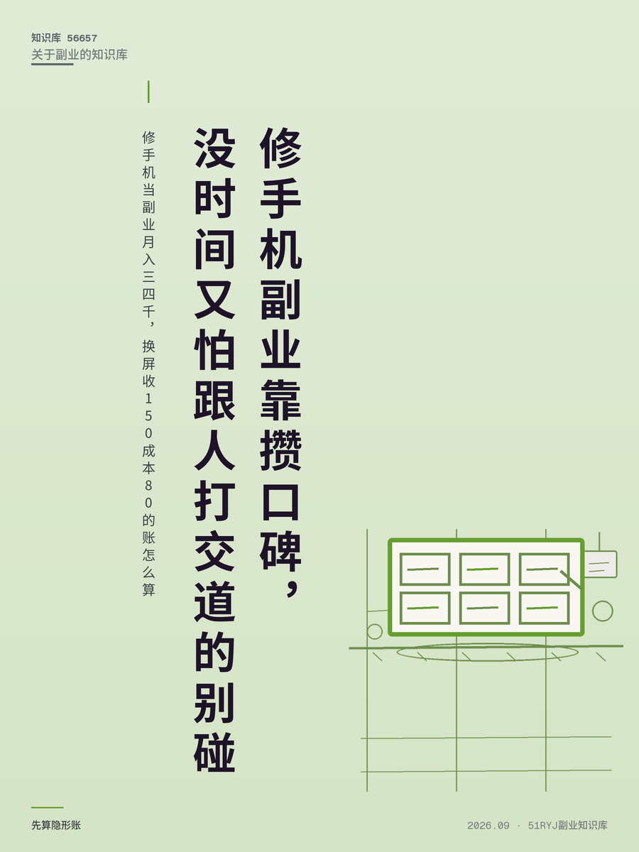 修手机当副业月入三四千，换屏收150成本80的账怎么算