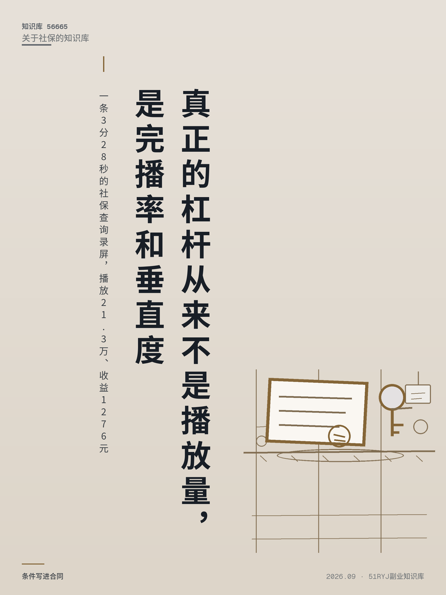 一条3分28秒的社保查询录屏，播放21.3万、收益1276元