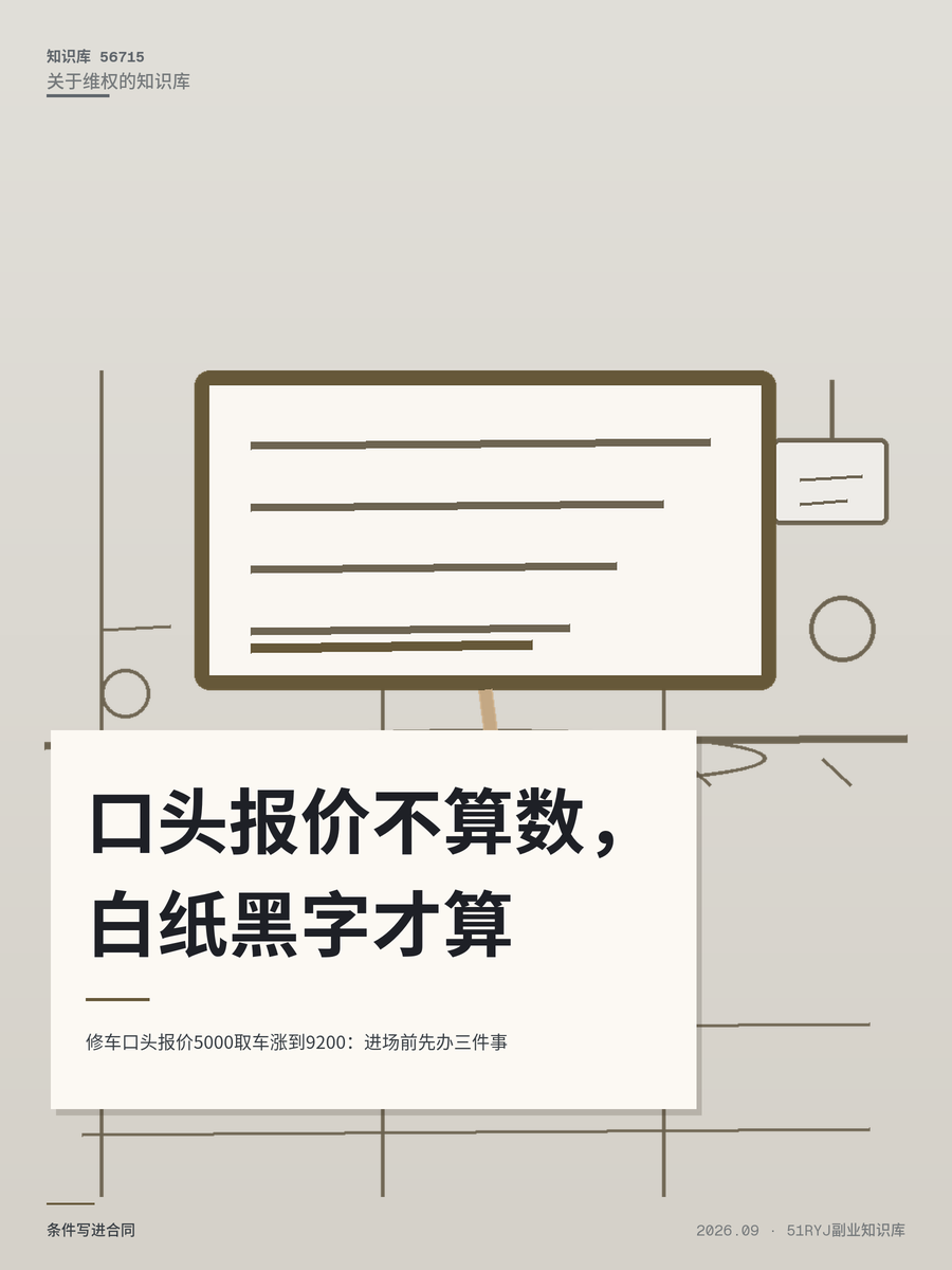 修车口头报价5000取车涨到9200：进场前先办三件事