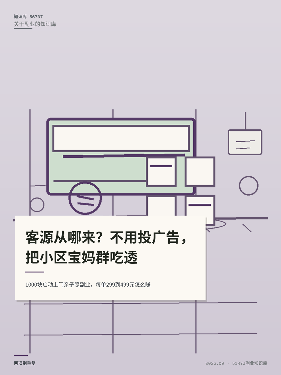 1000块启动上门亲子照副业，每单299到499元怎么赚