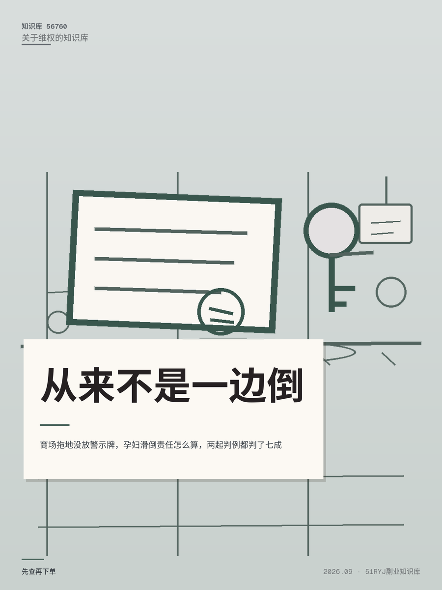 商场拖地没放警示牌，孕妇滑倒责任怎么算，两起判例都判了七成