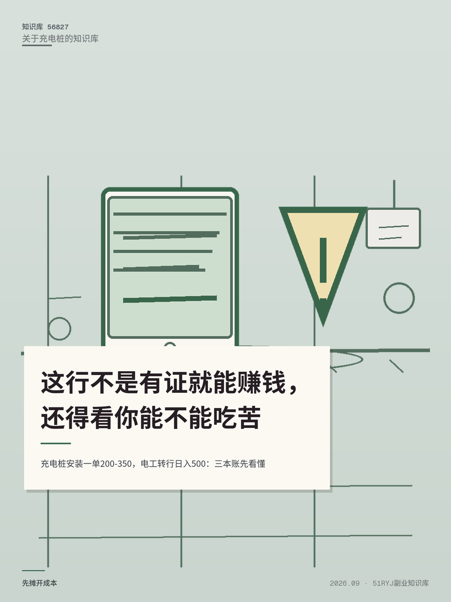 充电桩安装一单200-350，电工转行日入500：三本账先看懂