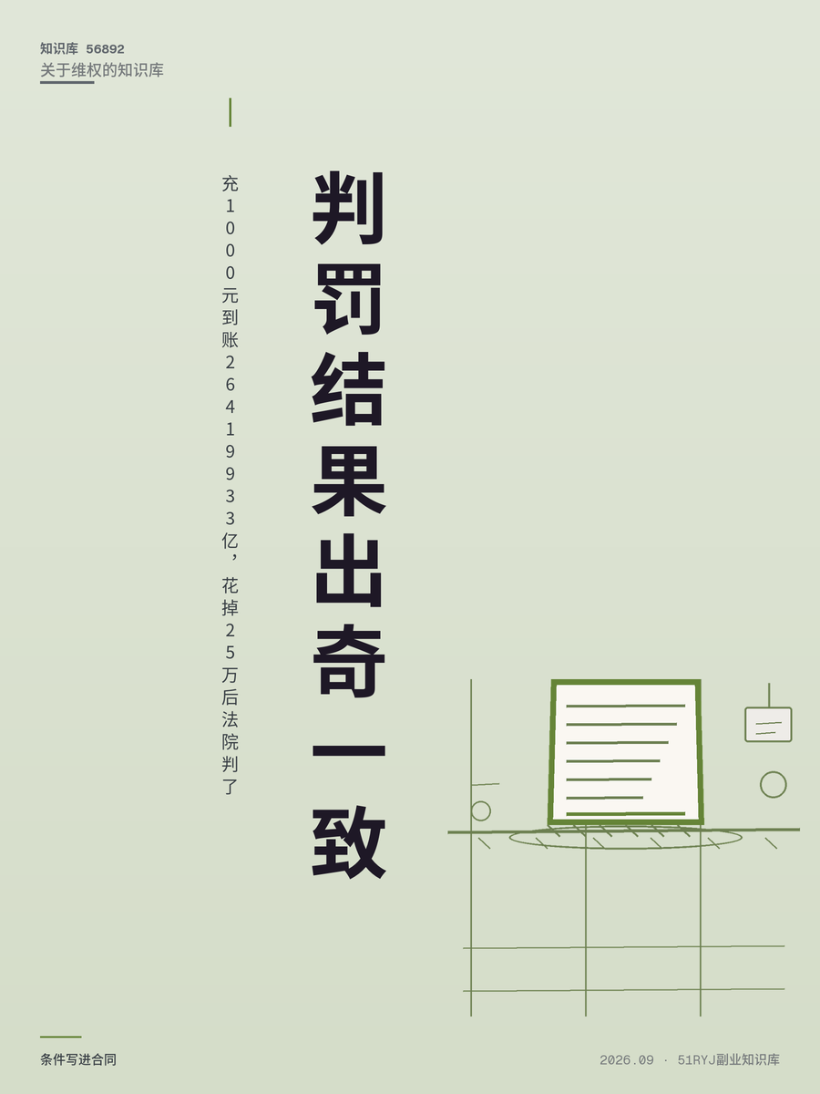 充1000元到账26419933亿，花掉25万后法院判了