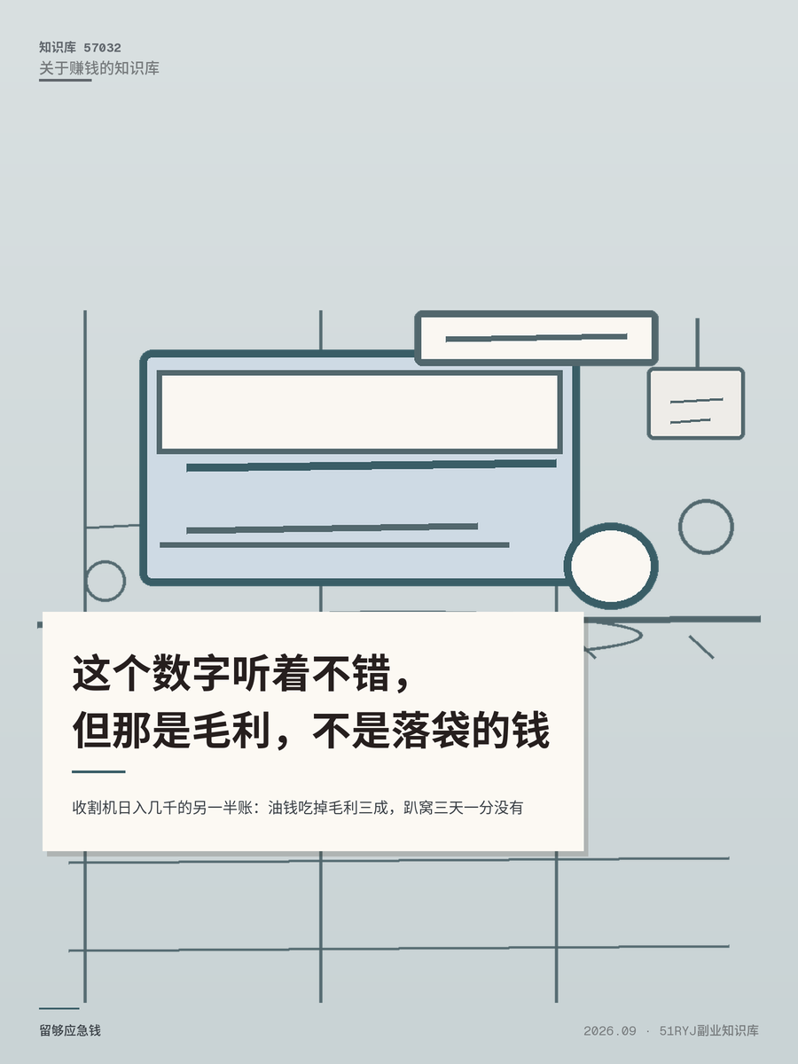 收割机日入几千的另一半账：油钱吃掉毛利三成，趴窝三天一分没有