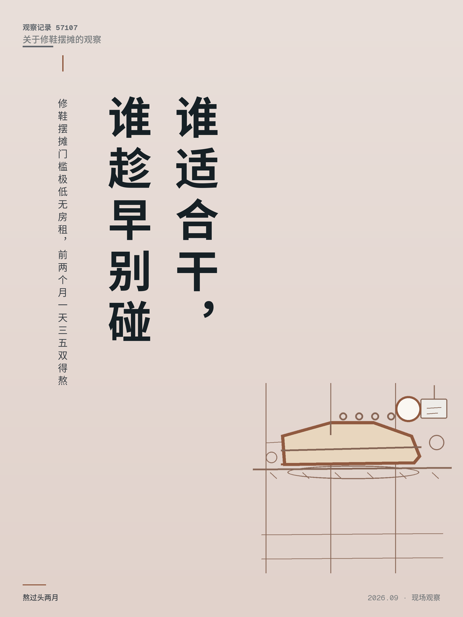 修鞋摆摊门槛极低无房租，前两个月一天三五双得熬