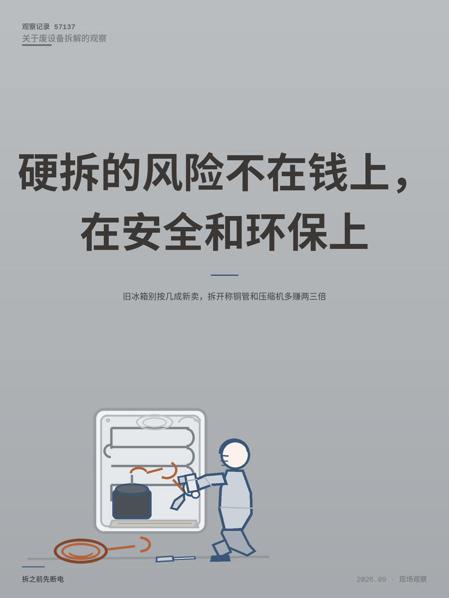 旧冰箱别按几成新卖，拆开称铜管和压缩机多赚两三倍