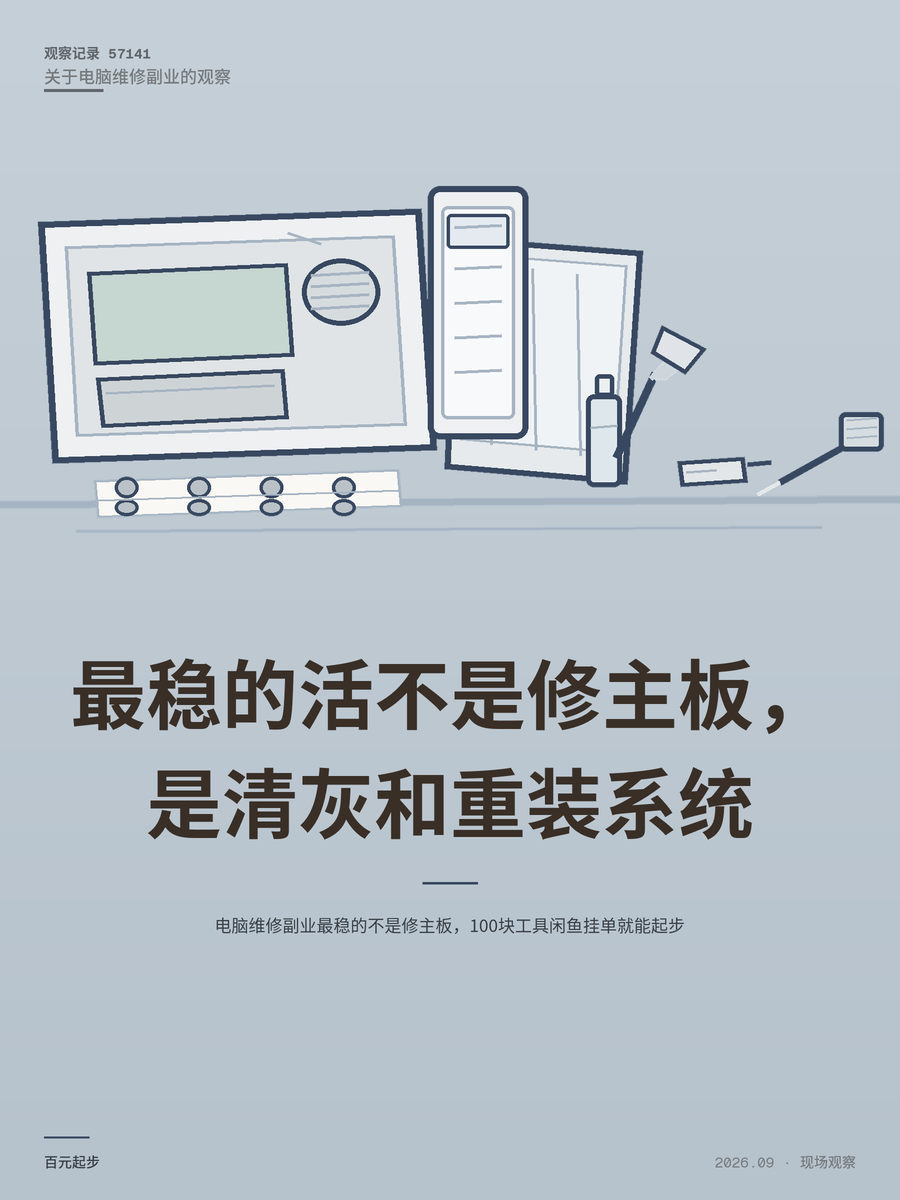 电脑维修副业最稳的不是修主板，100块工具闲鱼挂单就能起步