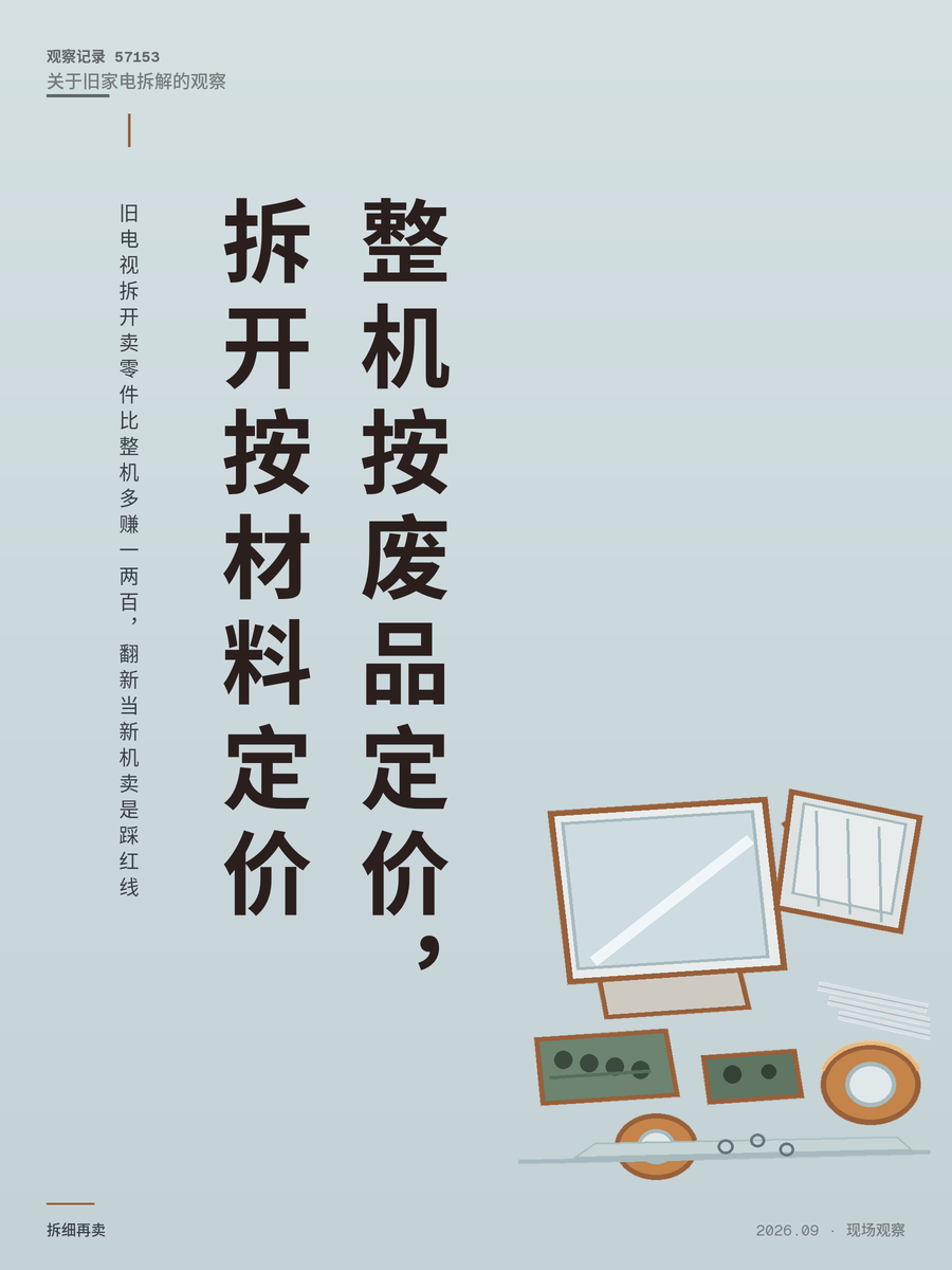 旧电视拆开卖零件比整机多赚一两百，翻新当新机卖是踩红线