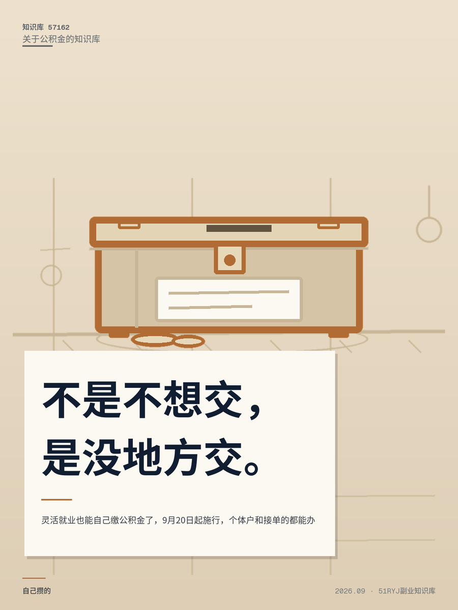 灵活就业也能自己缴公积金了，9月20日起施行，个体户和接单的都能办