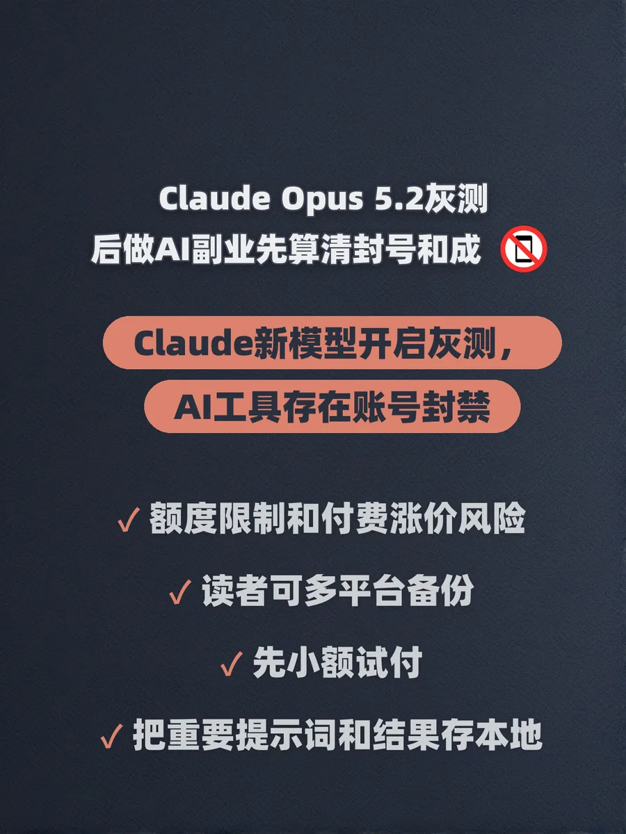 Claude Opus 5.2灰测后做AI副业先算清封号和成本账