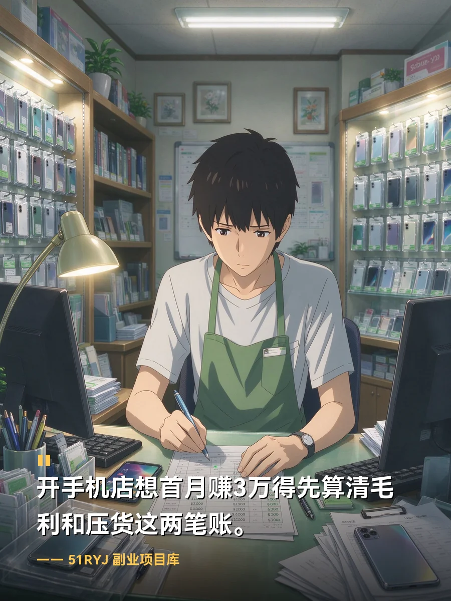 开手机店想首月赚3万得先算清毛利和压货这两笔账