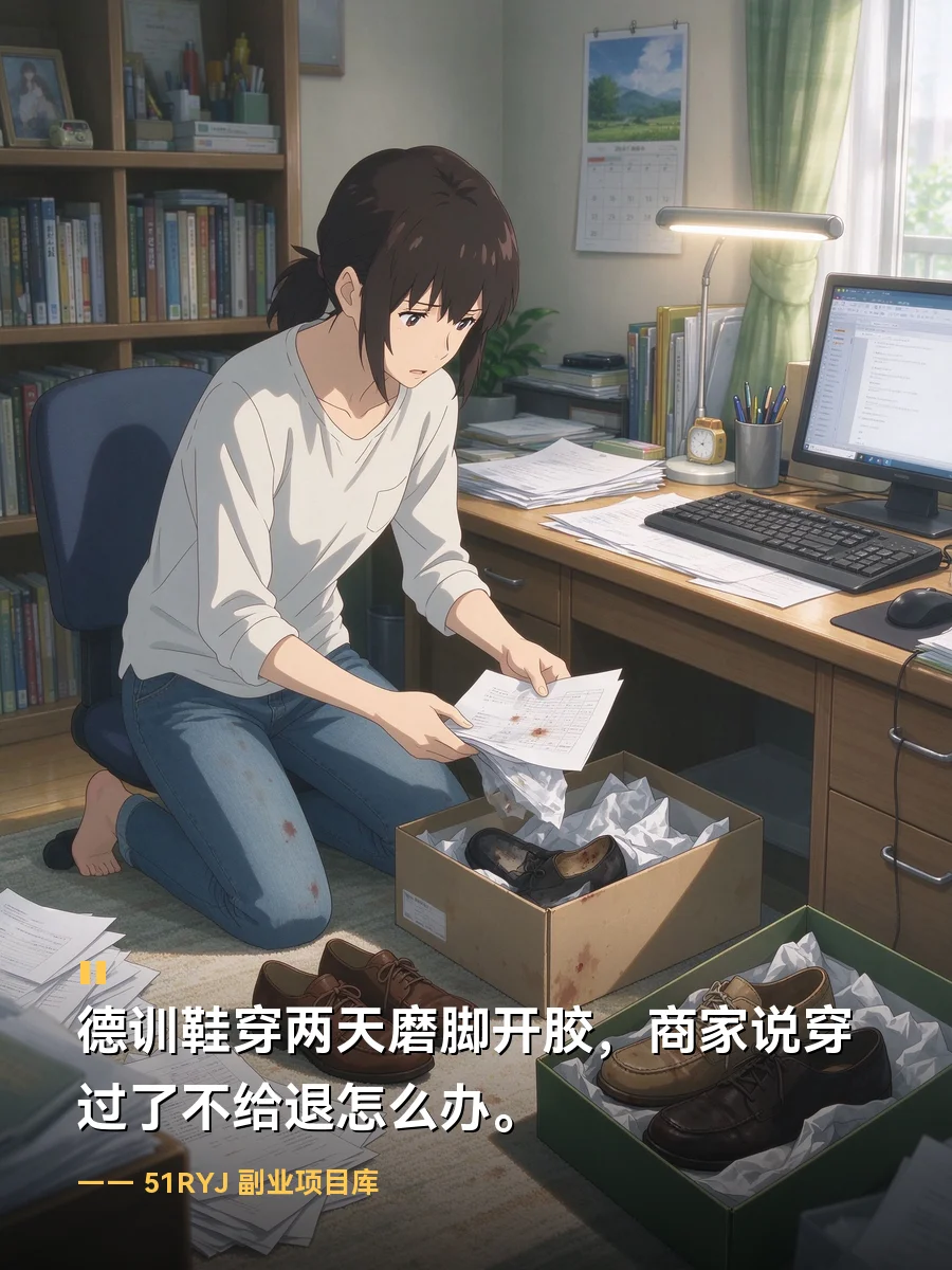 德训鞋穿两天磨脚开胶，商家说穿过了不给退怎么办
