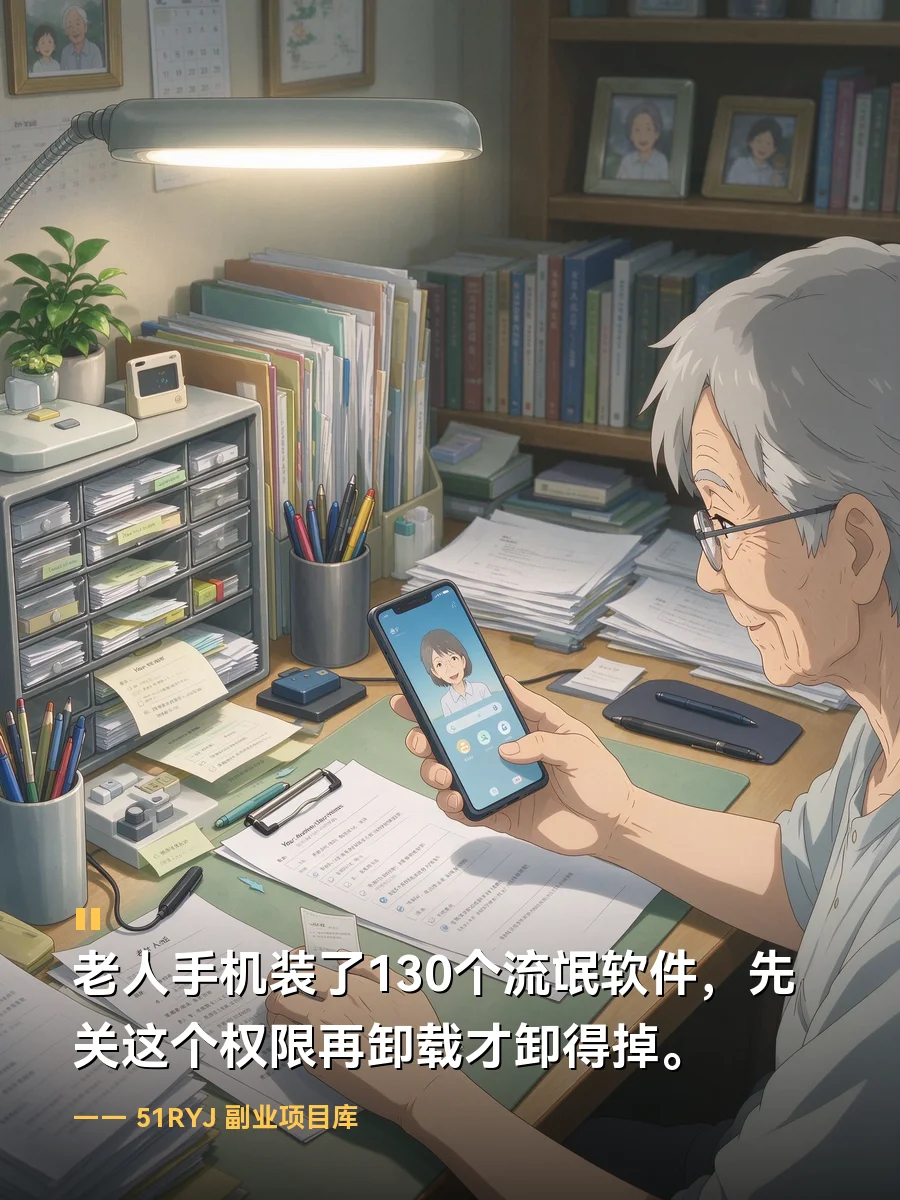 老人手机装了130个流氓软件，先关这个权限再卸载才卸得掉