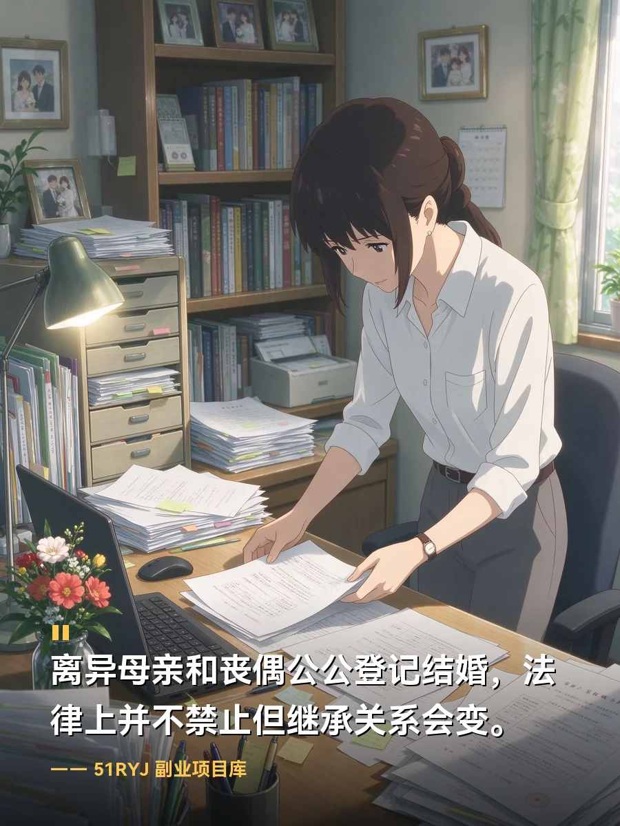 离异母亲和丧偶公公登记结婚，法律上并不禁止但继承关系会变