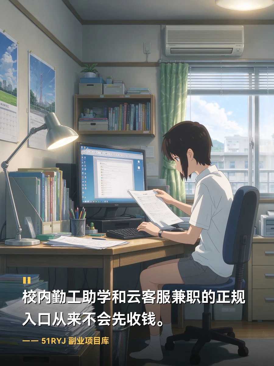 校内勤工助学和云客服兼职的正规入口从来不会先收钱