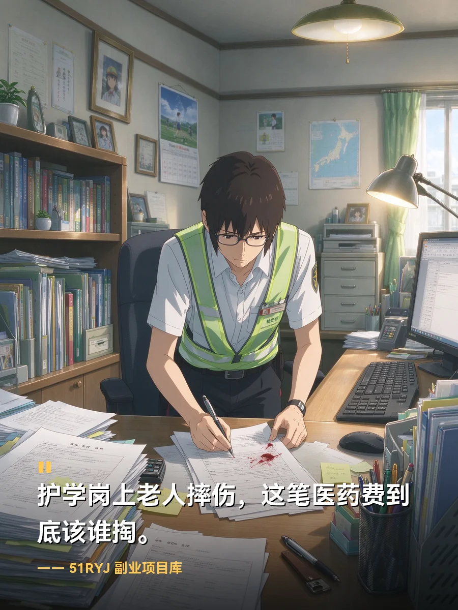 护学岗上老人摔伤，这笔医药费到底该谁掏