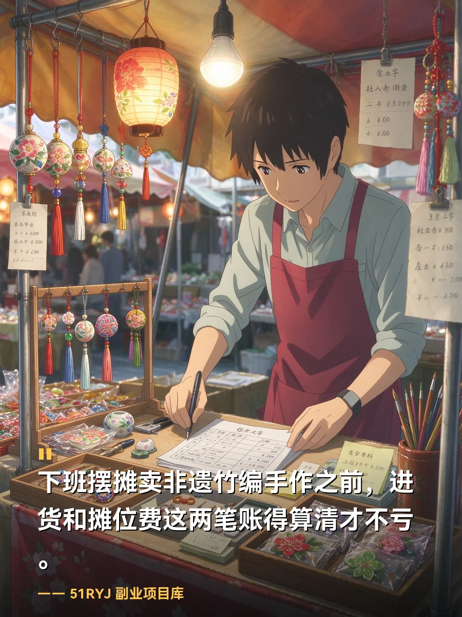 下班摆摊卖非遗竹编手作之前，进货和摊位费这两笔账得算清才不亏