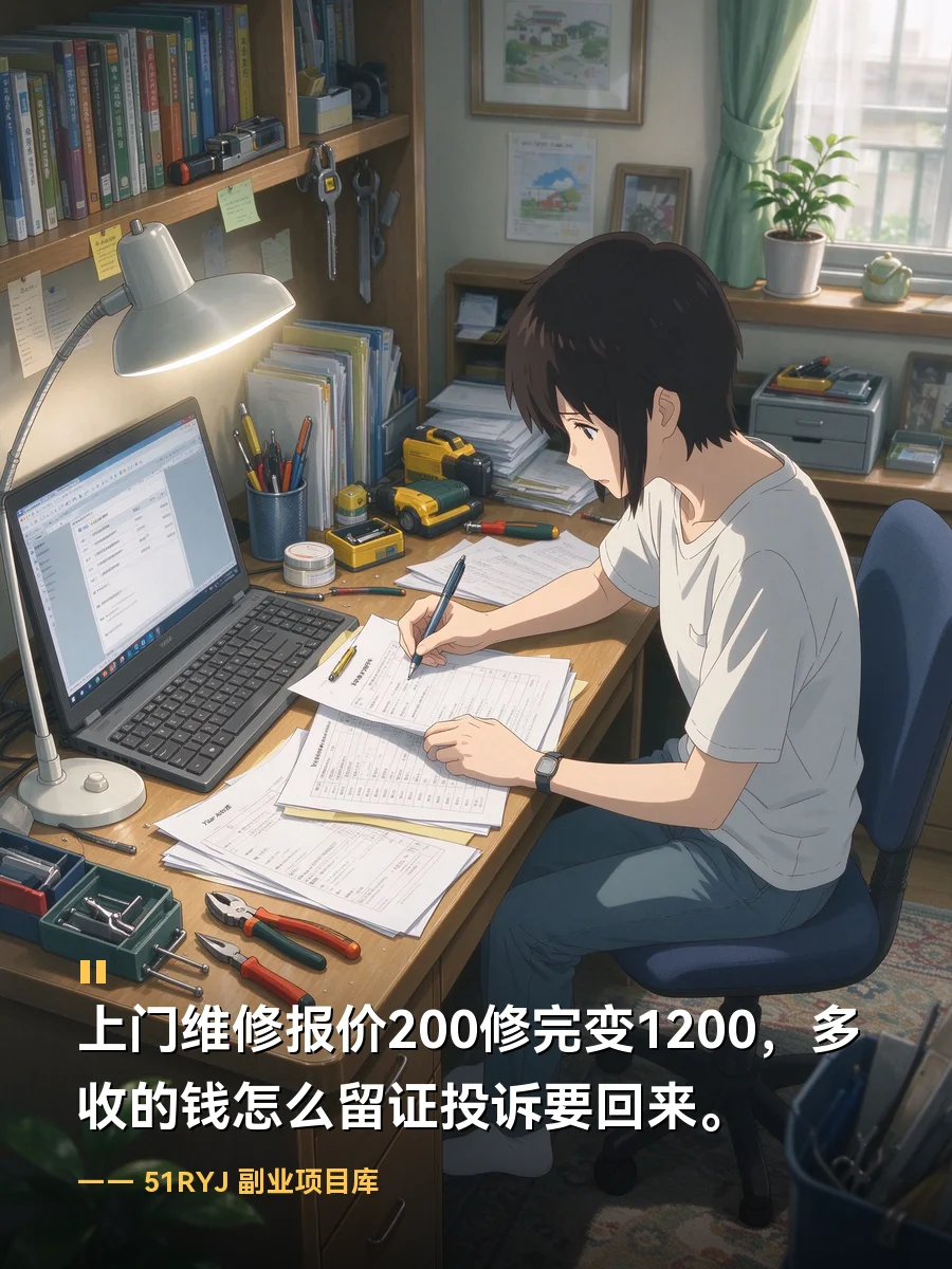 上门维修报价200修完变1200，多收的钱怎么留证投诉要回来