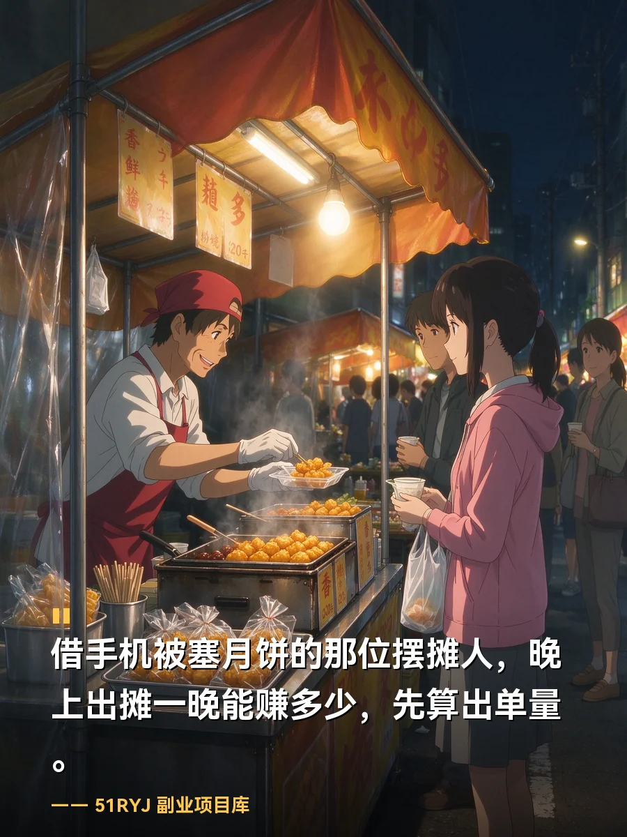 借手机被塞月饼的那位摆摊人：晚上出摊一晚能赚多少，先算出单量
