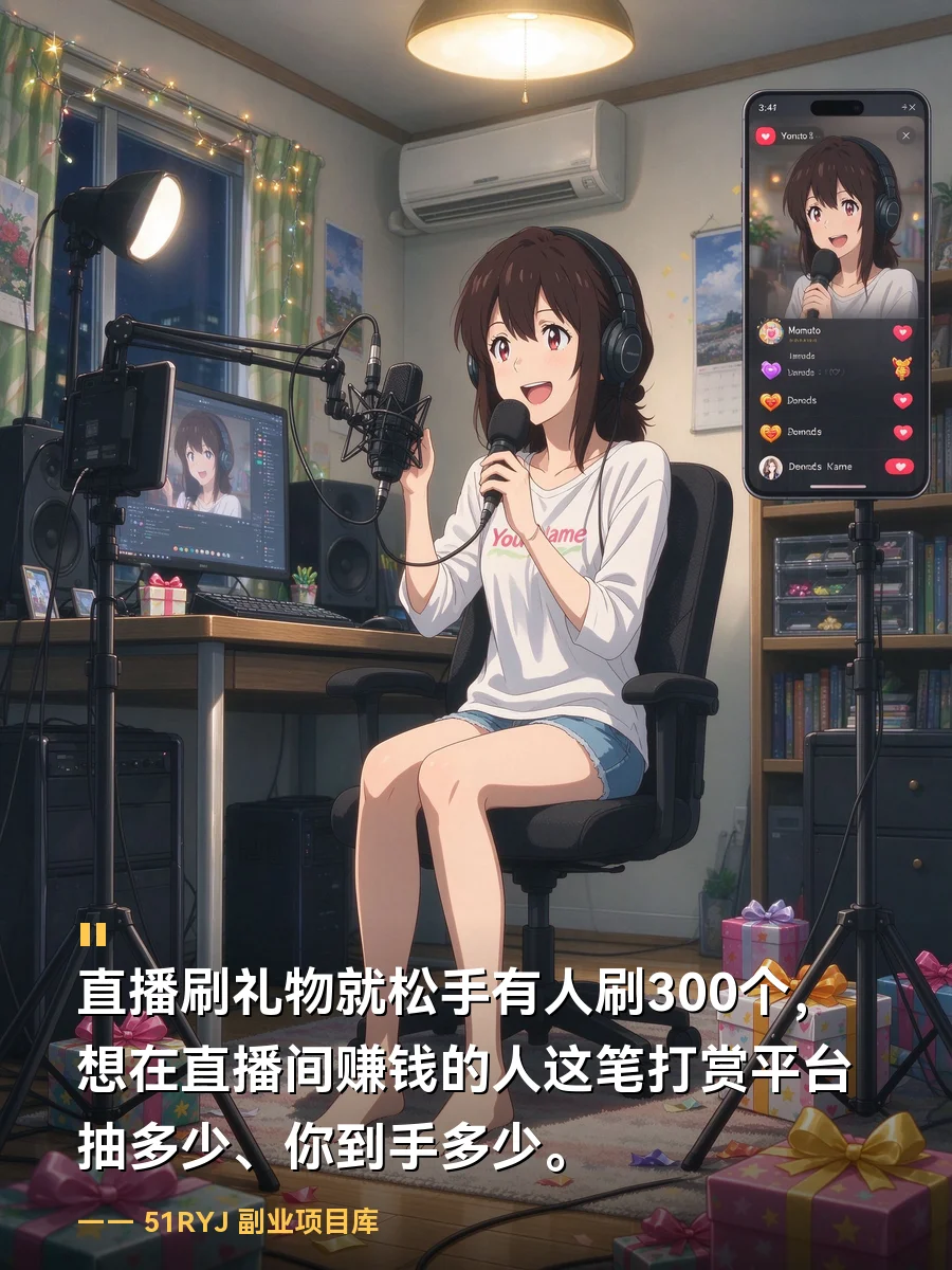直播刷礼物就松手有人刷300个：想在直播间赚钱的人，这笔打赏平台抽多少、你到手多少