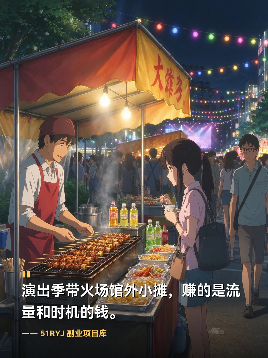 一晚上连唱70首歌带火的演出季，场馆外小摊在赚什么钱