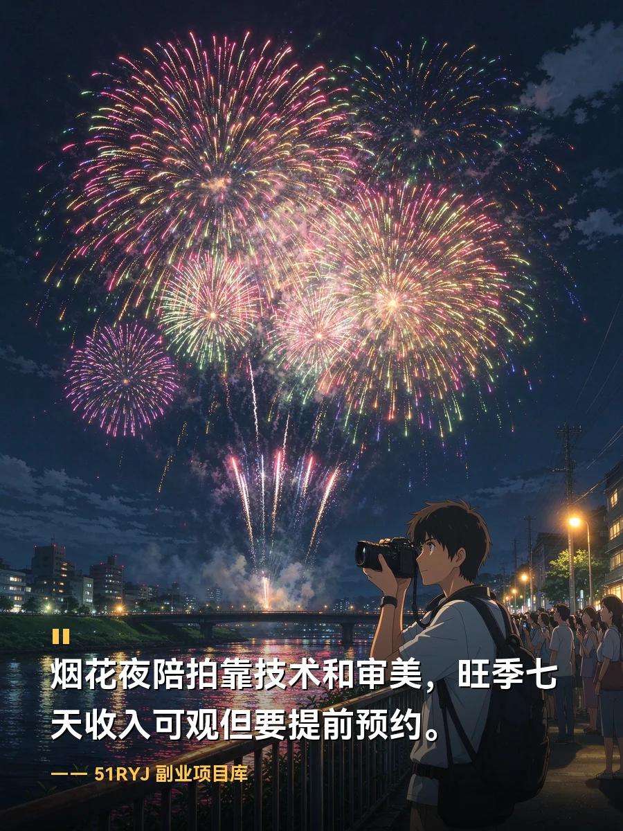武汉江滩烟花夜，扛相机蹲景区陪拍七天赚多少
