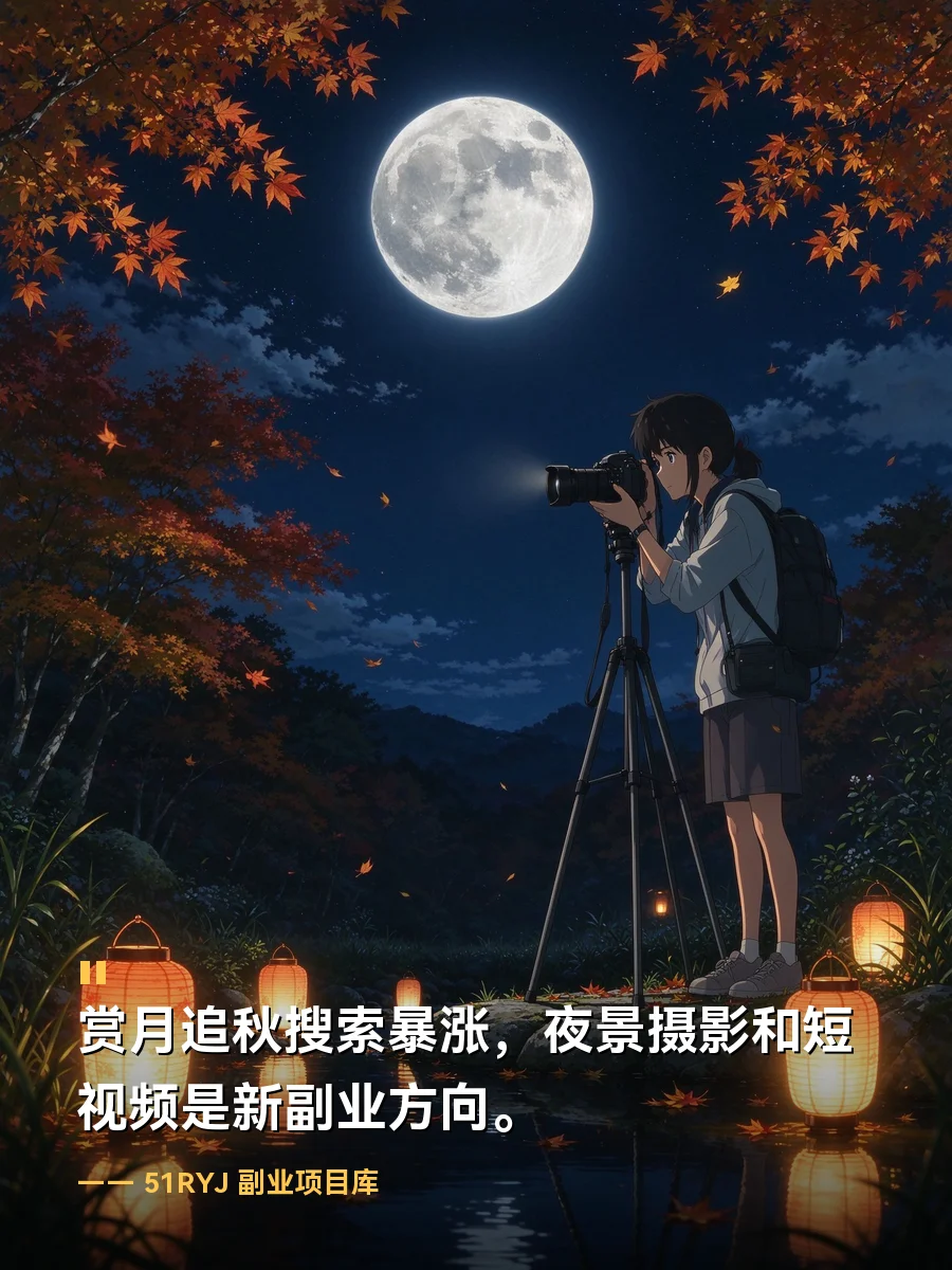 赏月追秋搜索量暴涨5.6倍上热搜，夜游经济爆火普通人做夜景摄影短视频这门副业能赚钱吗