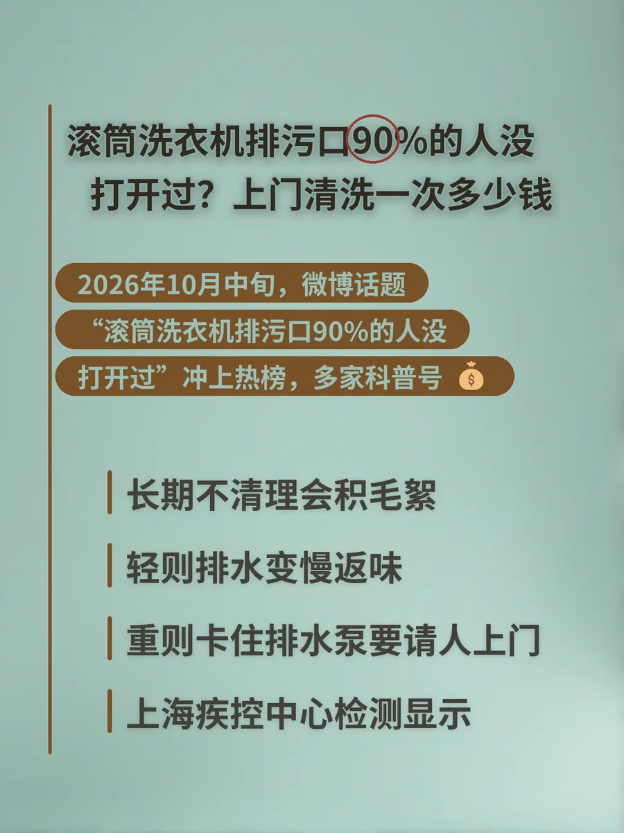 滚筒洗衣机排污口90%的人没打开过？上门清洗一次多少钱