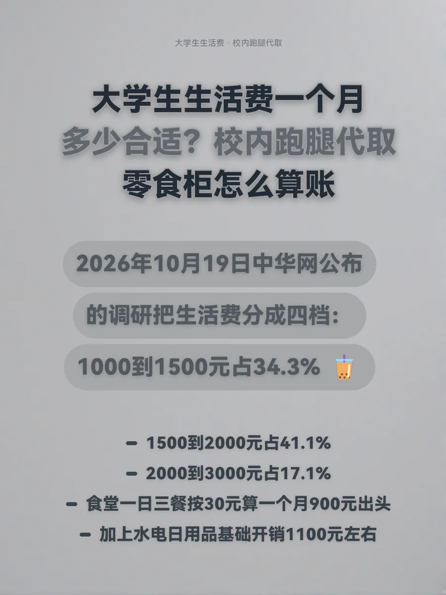 大学生生活费一个月多少合适？校内跑腿代取、零食柜怎么算账