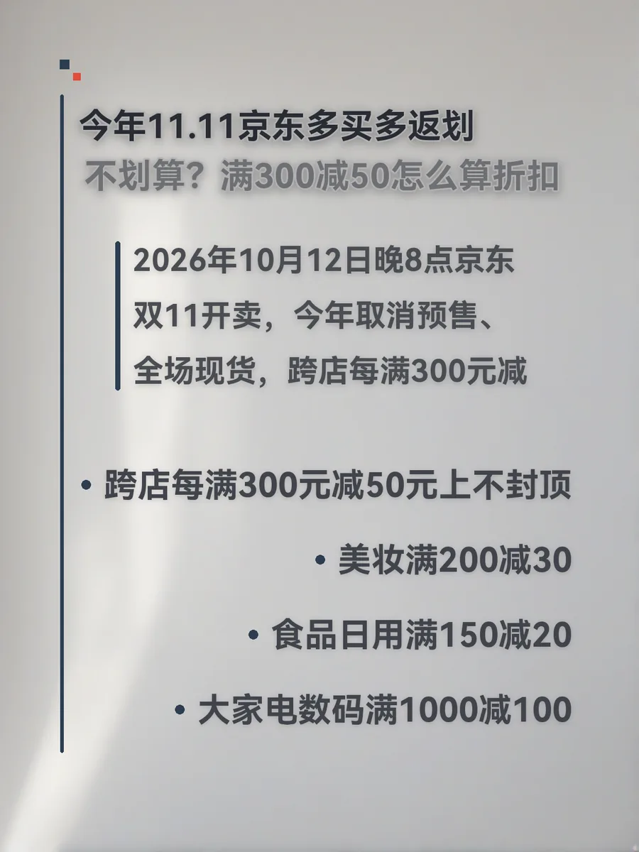 今年11.11京东多买多返划不划算？满300减50怎么算折扣