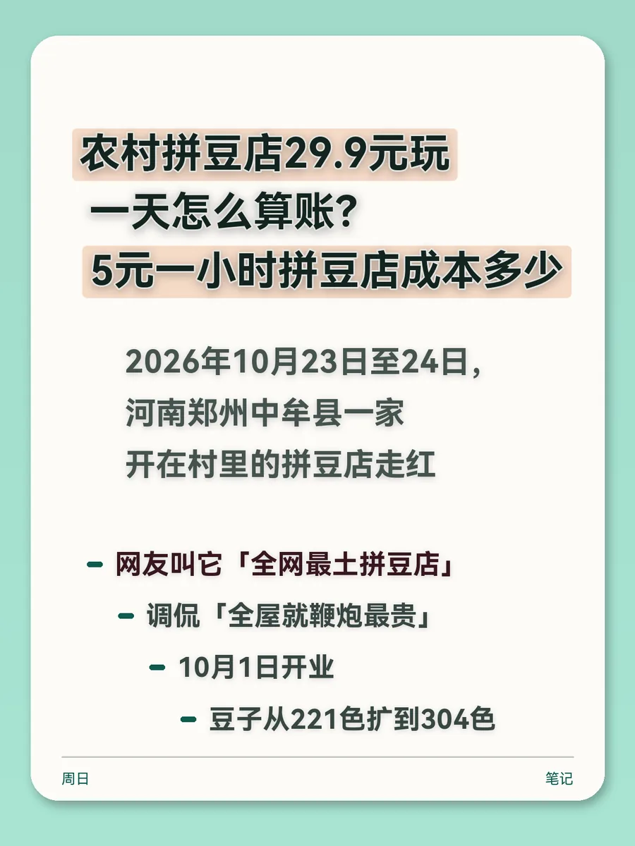 农村拼豆店29.9元玩一天怎么算账？5元一小时拼豆店成本多少