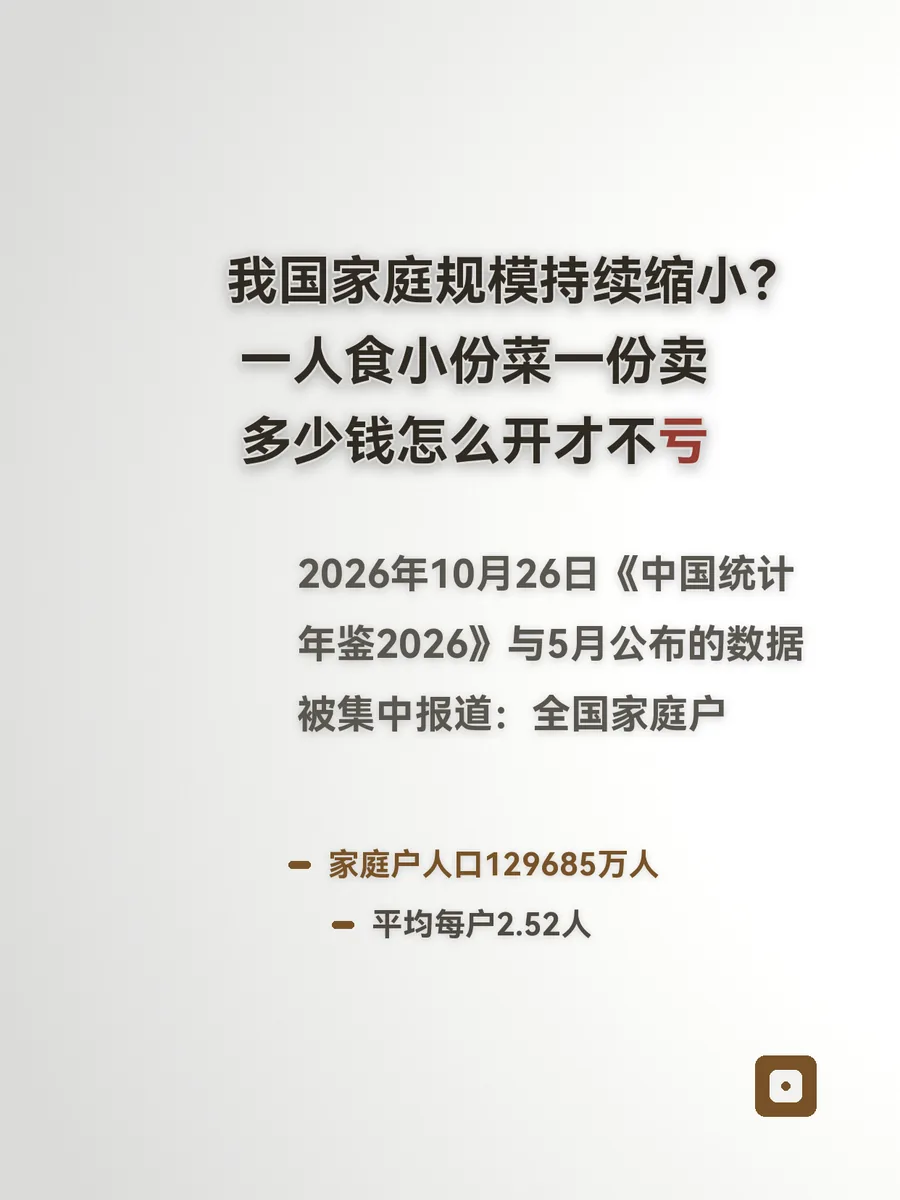 我国家庭规模持续缩小？一人食小份菜一份卖多少钱怎么开才不亏