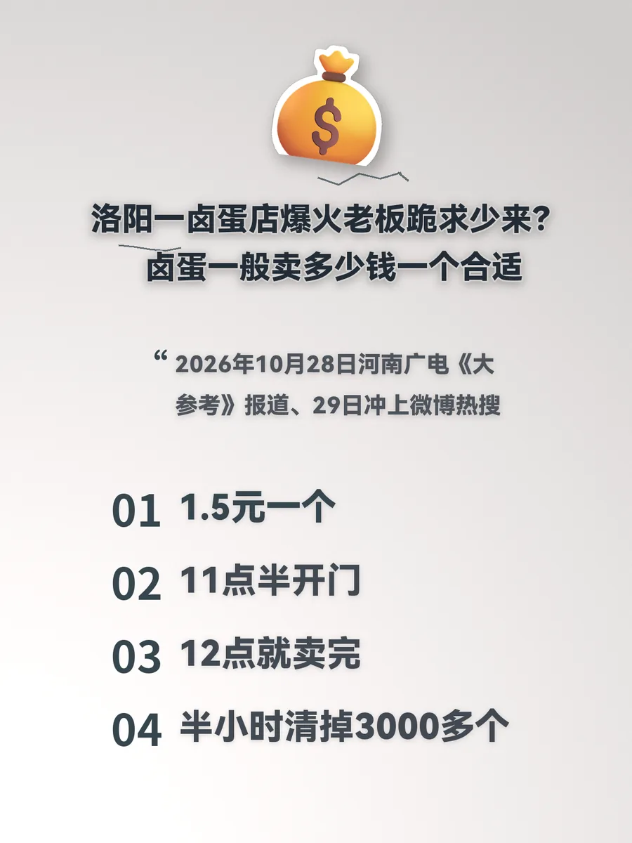 洛阳一卤蛋店爆火老板跪求少来？卤蛋一般卖多少钱一个合适