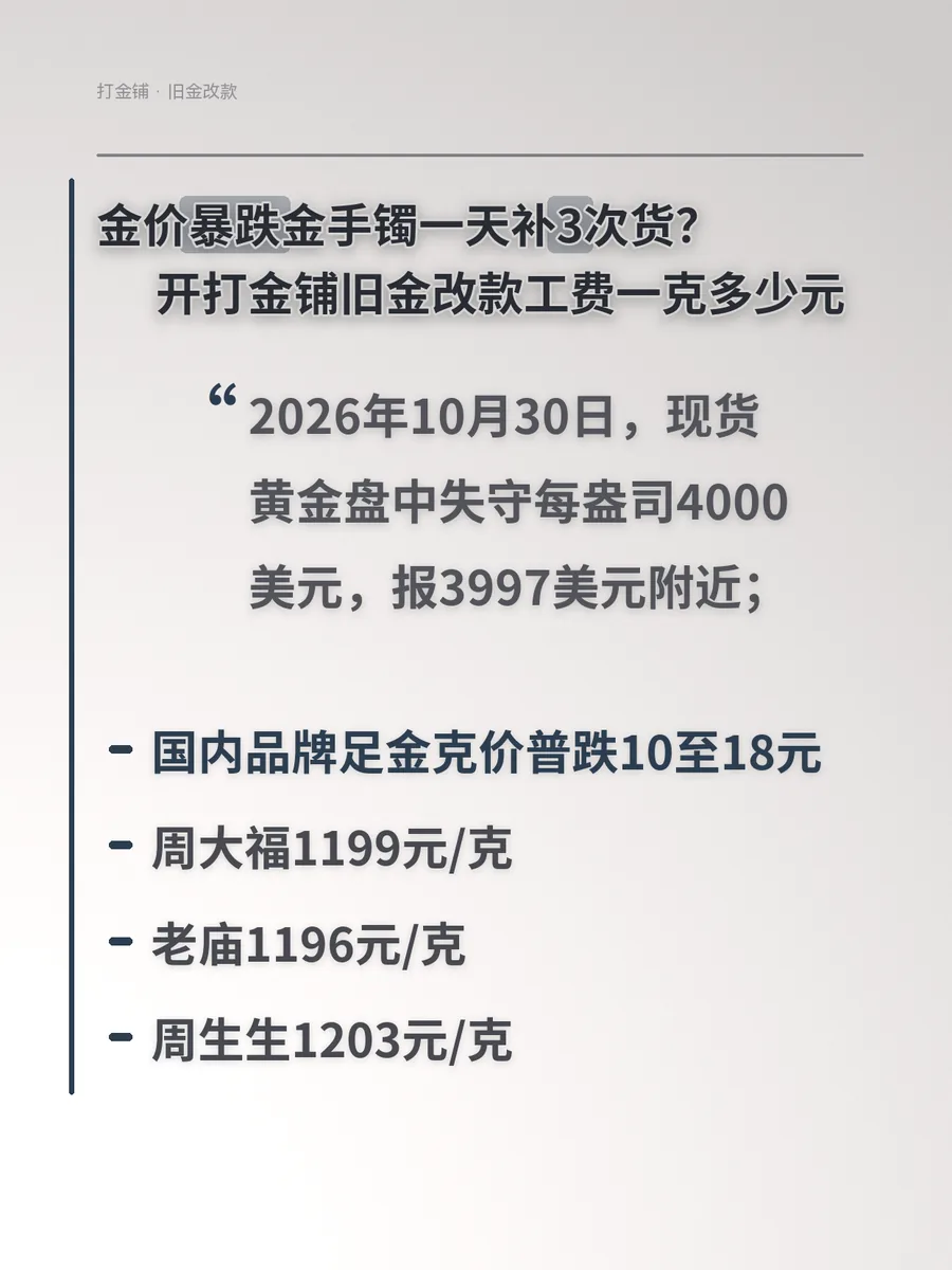 金价暴跌金手镯一天补3次货？开打金铺旧金改款工费一克多少元